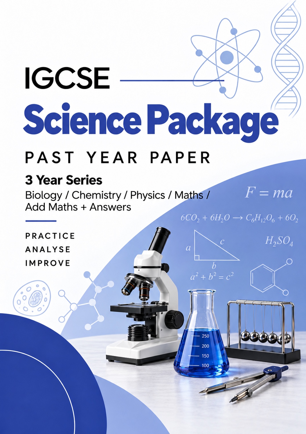 Cambridge IGCSE Science Package Past Year Papers - Biology / Chemistry / Physics / Maths / Add Maths Full Set + Answers - 3 Year Series